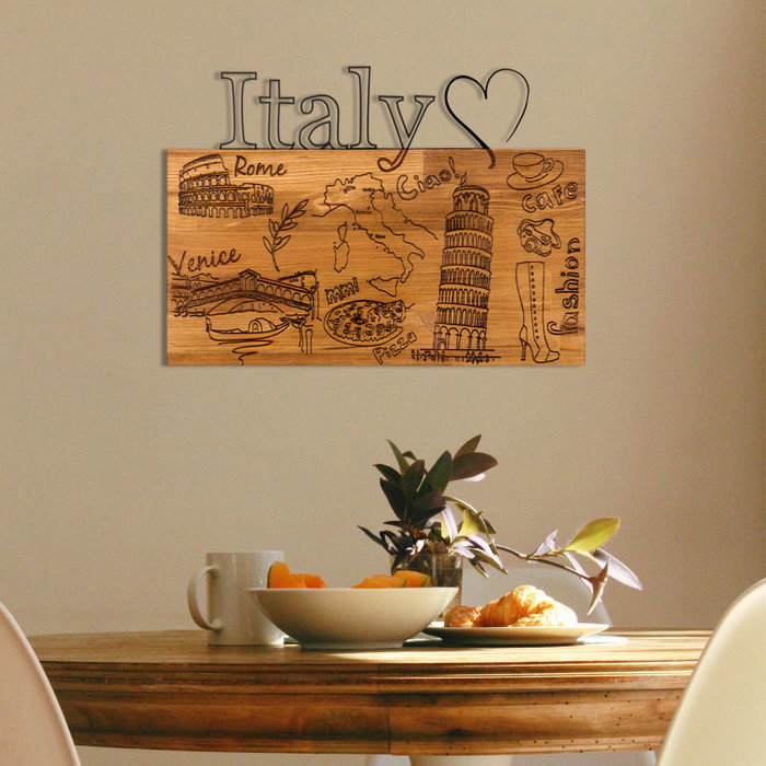 Wallity Escultura de pared I Love You Italy en Negro y Nogal